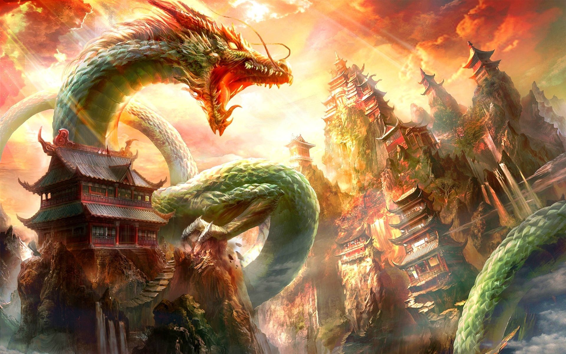 Drago verde stile asiatico, 1920x1200 Full HD+, PC Desktop