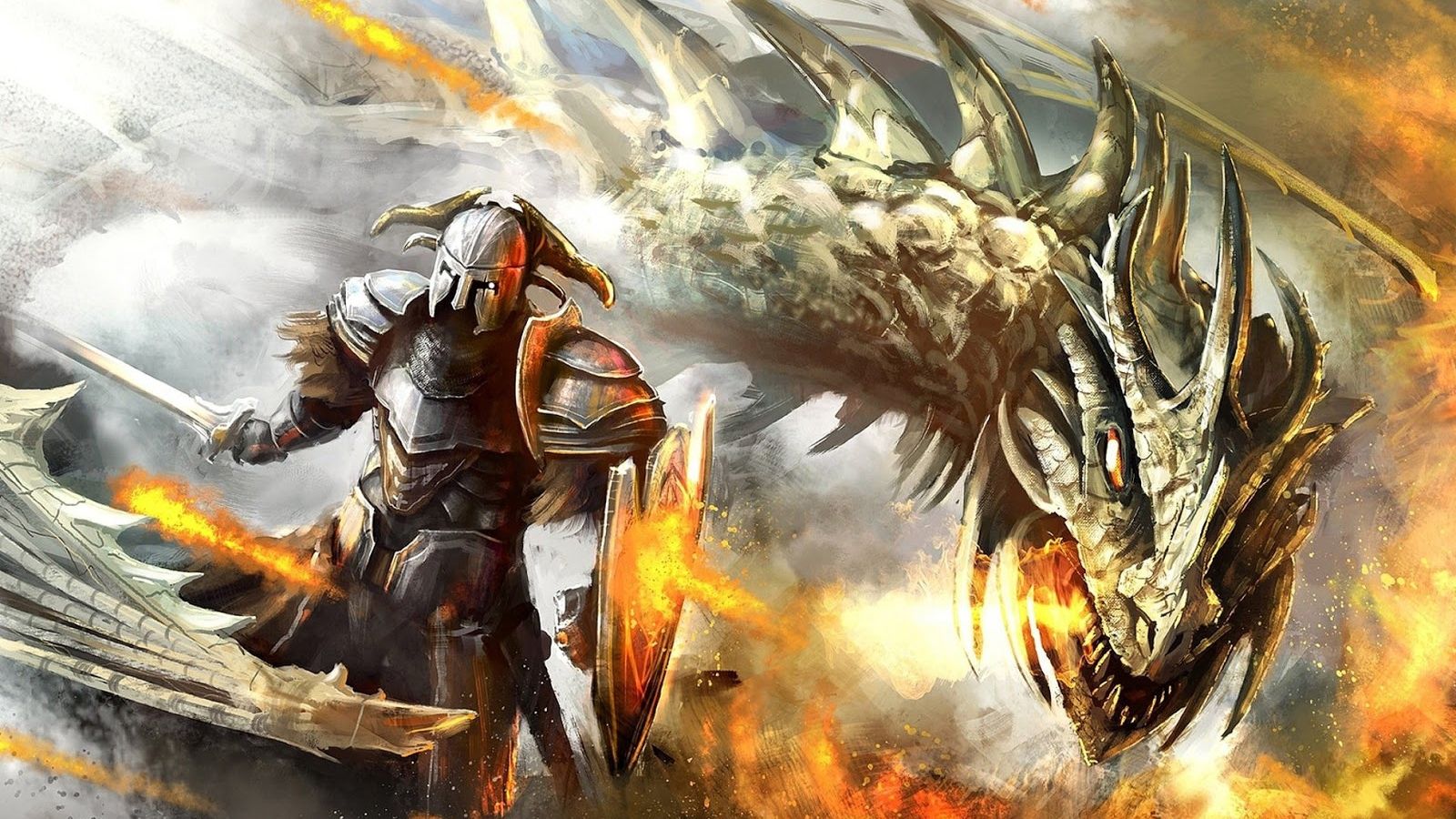Cavaliere con scudo e drago, 1600x900 HD, Laptop