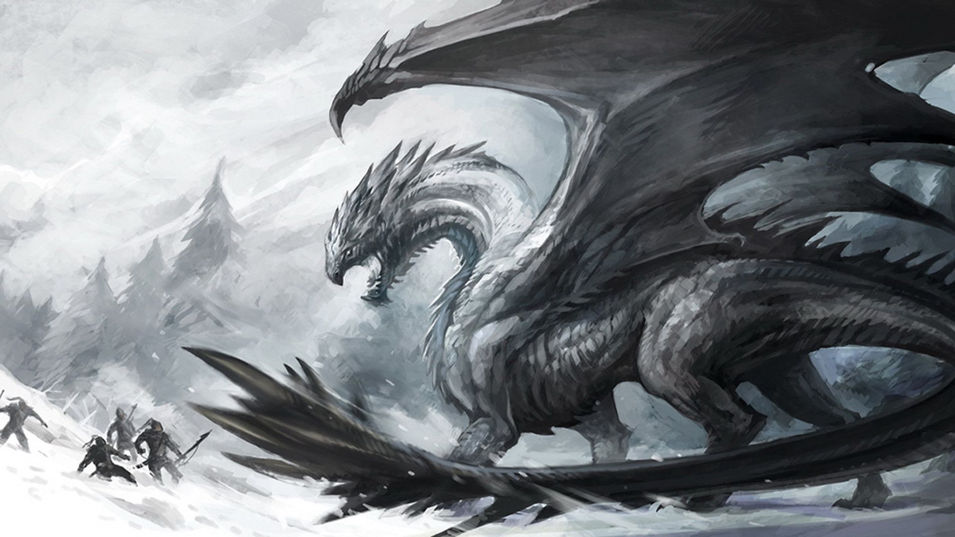 Drago nero nella neve, 1920x1080 Full HD, Desktop