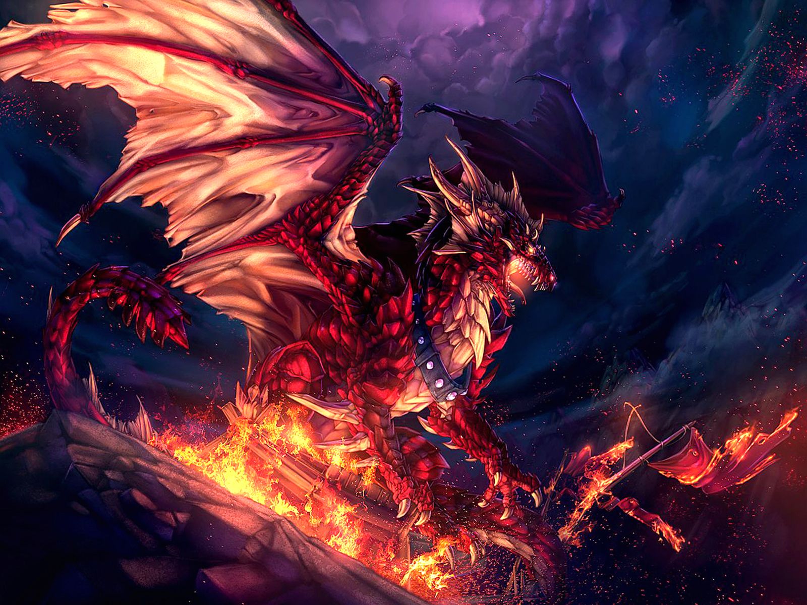Drago rosso epico fiamme, 1600x1200 HD Ready, Desktop