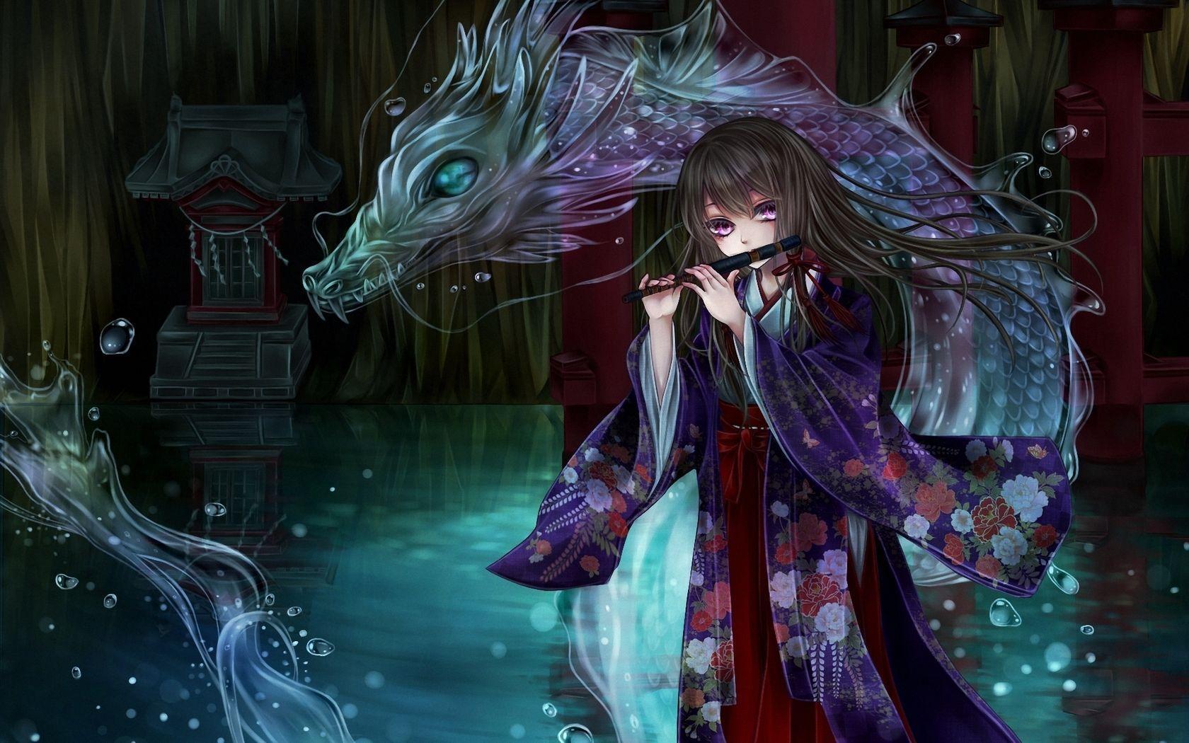Ragazza kimono con drago spirito, 1680x1050 HD, Desktop