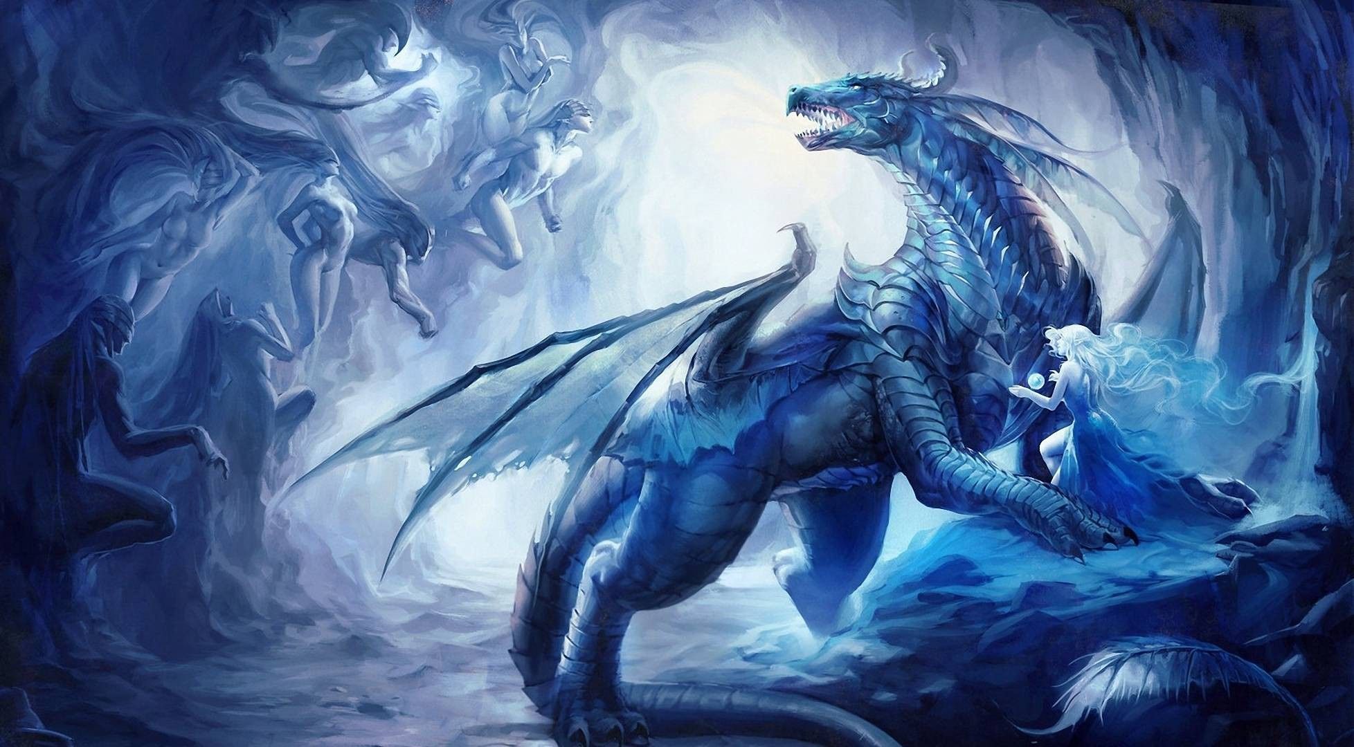 Drago blu epico caverna, 1956x1080 1080p, PC