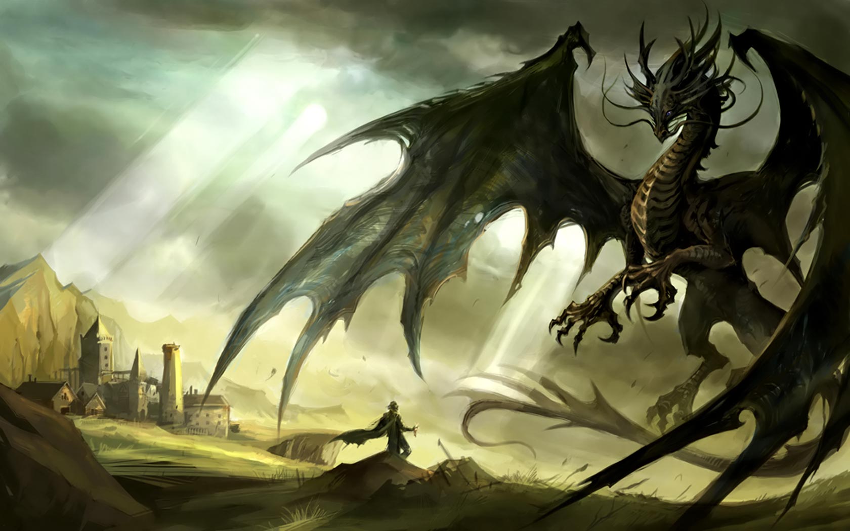 Drago nero su villaggio, 1680x1050 HD, Desktop