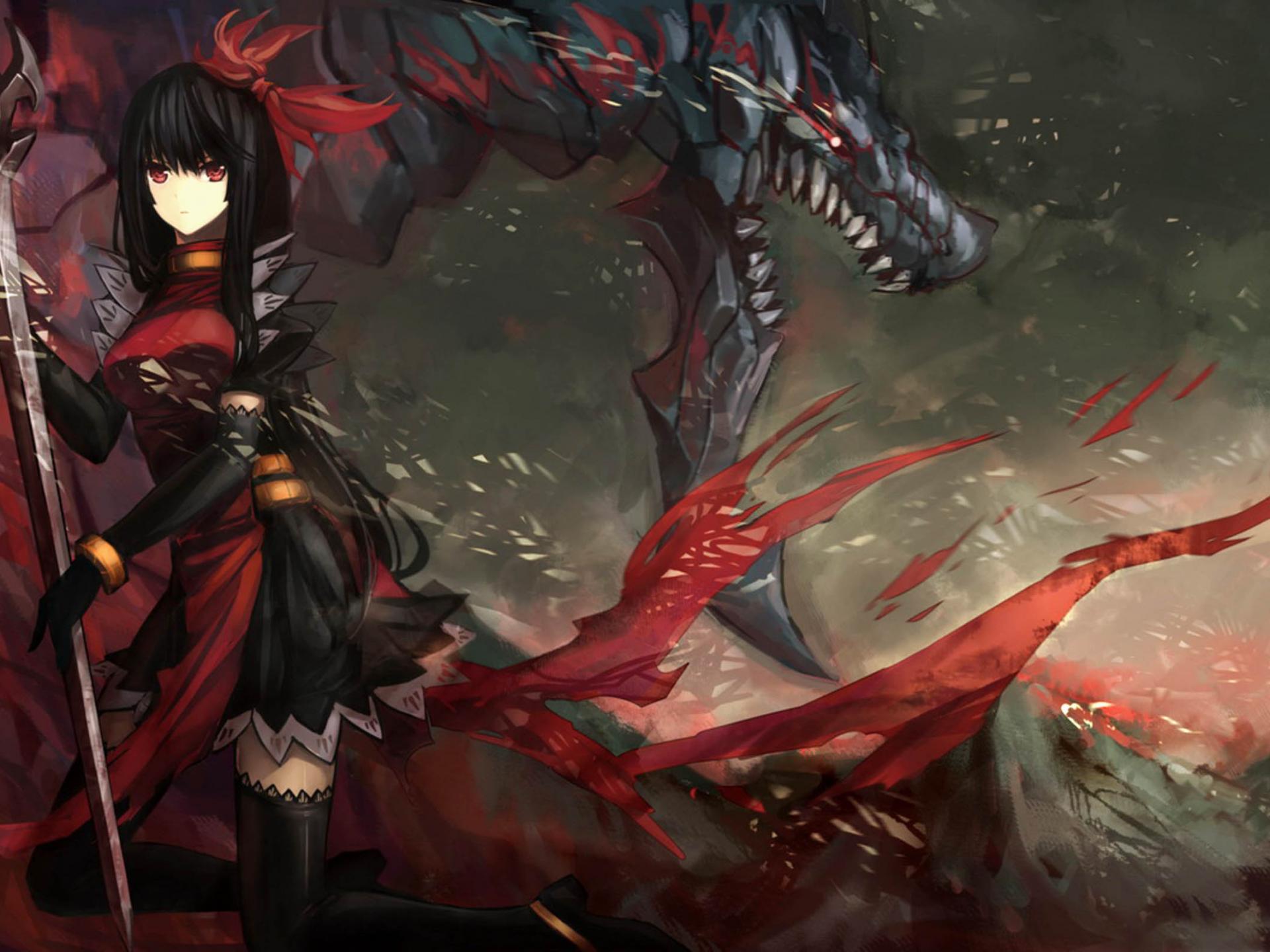 Guerriera anime con drago rosso, 1920x1440 WUXGA, Desktop