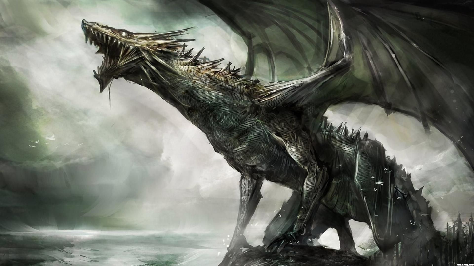 Drago grigio epico su scogliera, 1920x1080 Full HD 1080p, PC