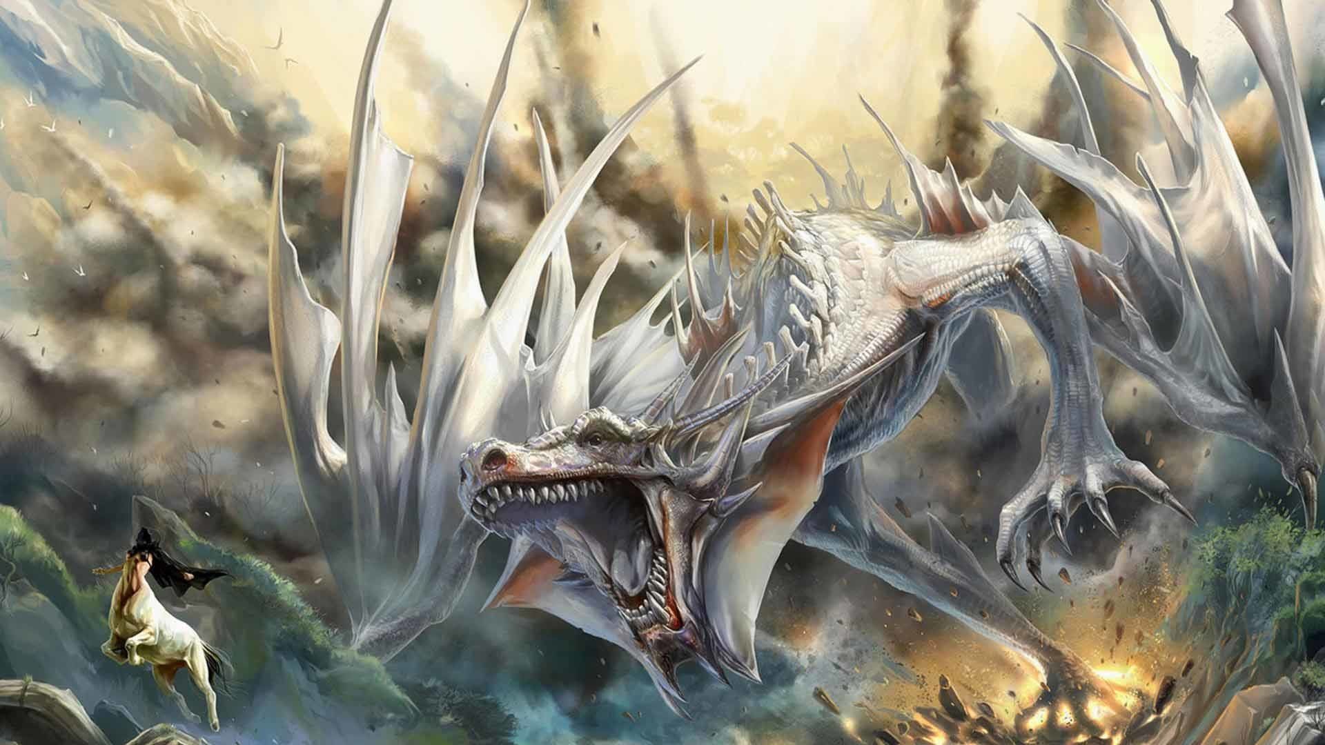 Drago bianco epico battaglia, 1920x1080 Full HD, Desktop
