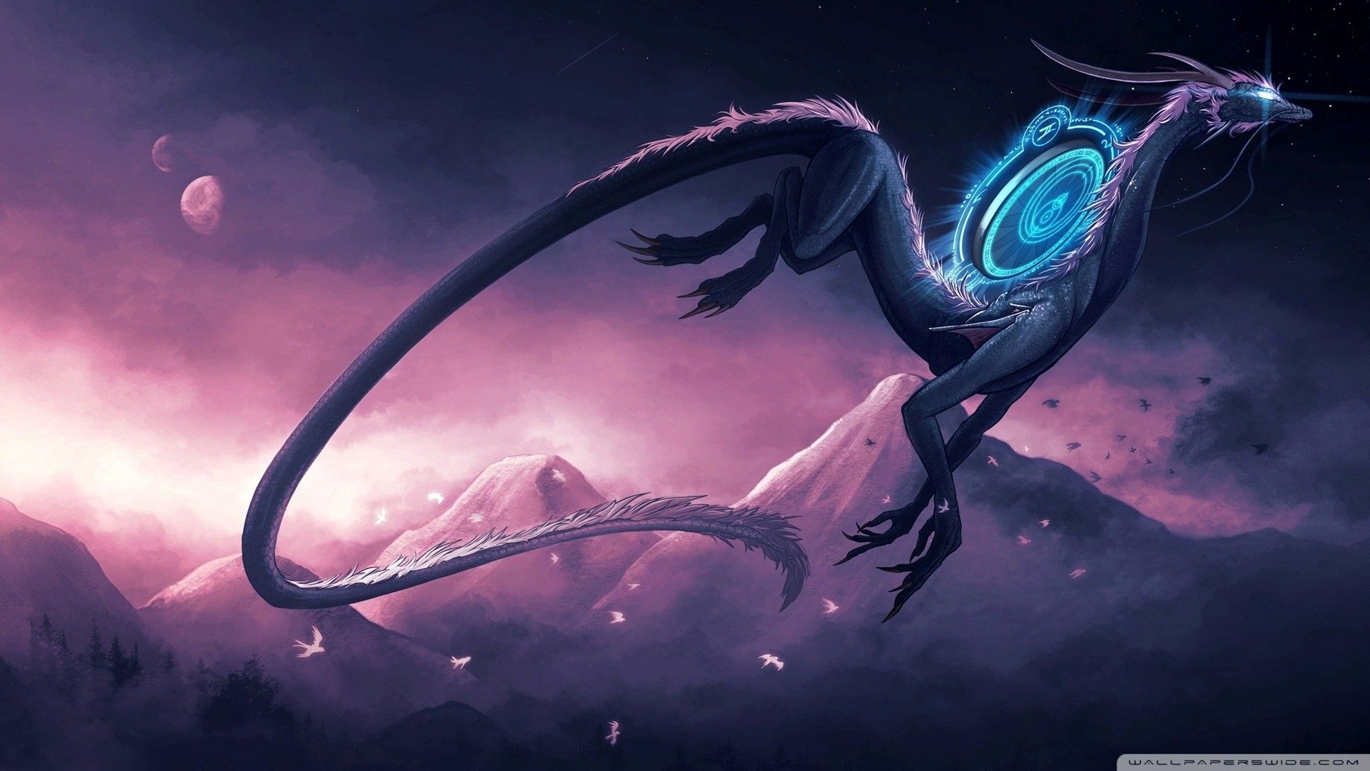 Drago nero con portale blu, 1920x1080 1080p, Desktop