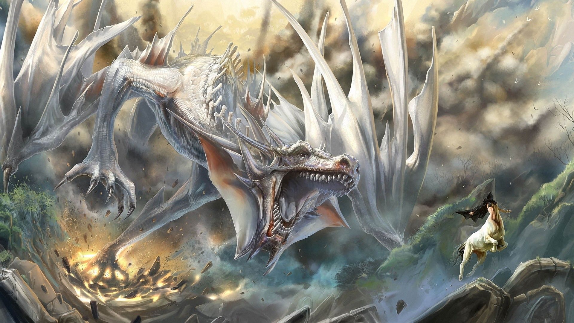 Drago bianco e uccello giallo, 1920x1080 Full HD, PC