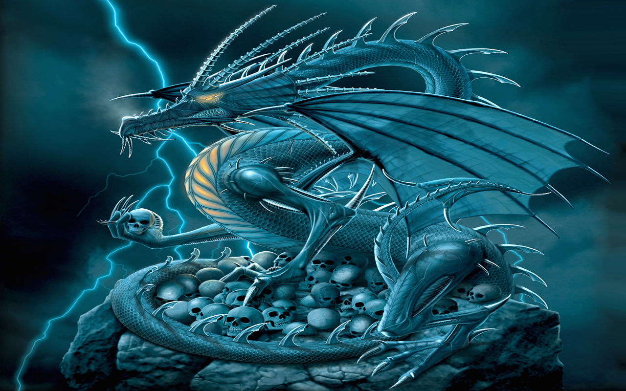 Drago blu con fulmine, 1280x800 720p, PC