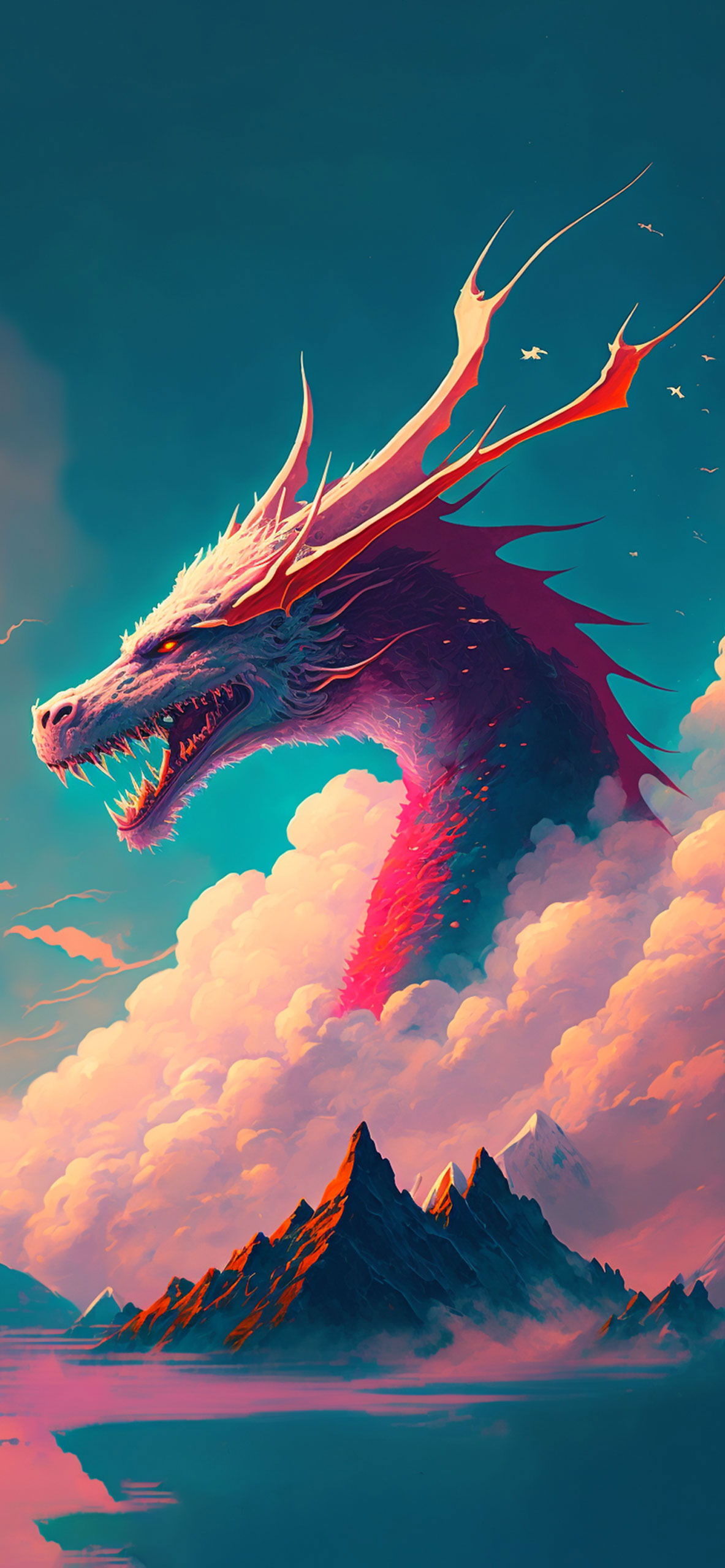 Drago rosa tra le nuvole, 1183x2560 Verticale, Mobile