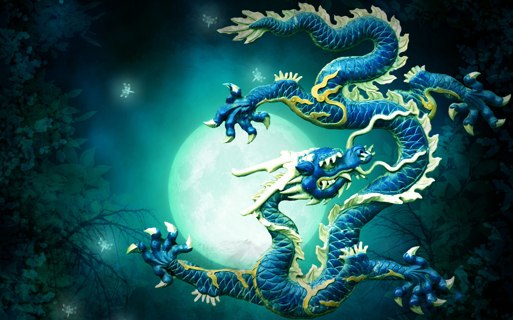 Drago blu cinese con luna, 1680x1050 HD Ready, Desktop