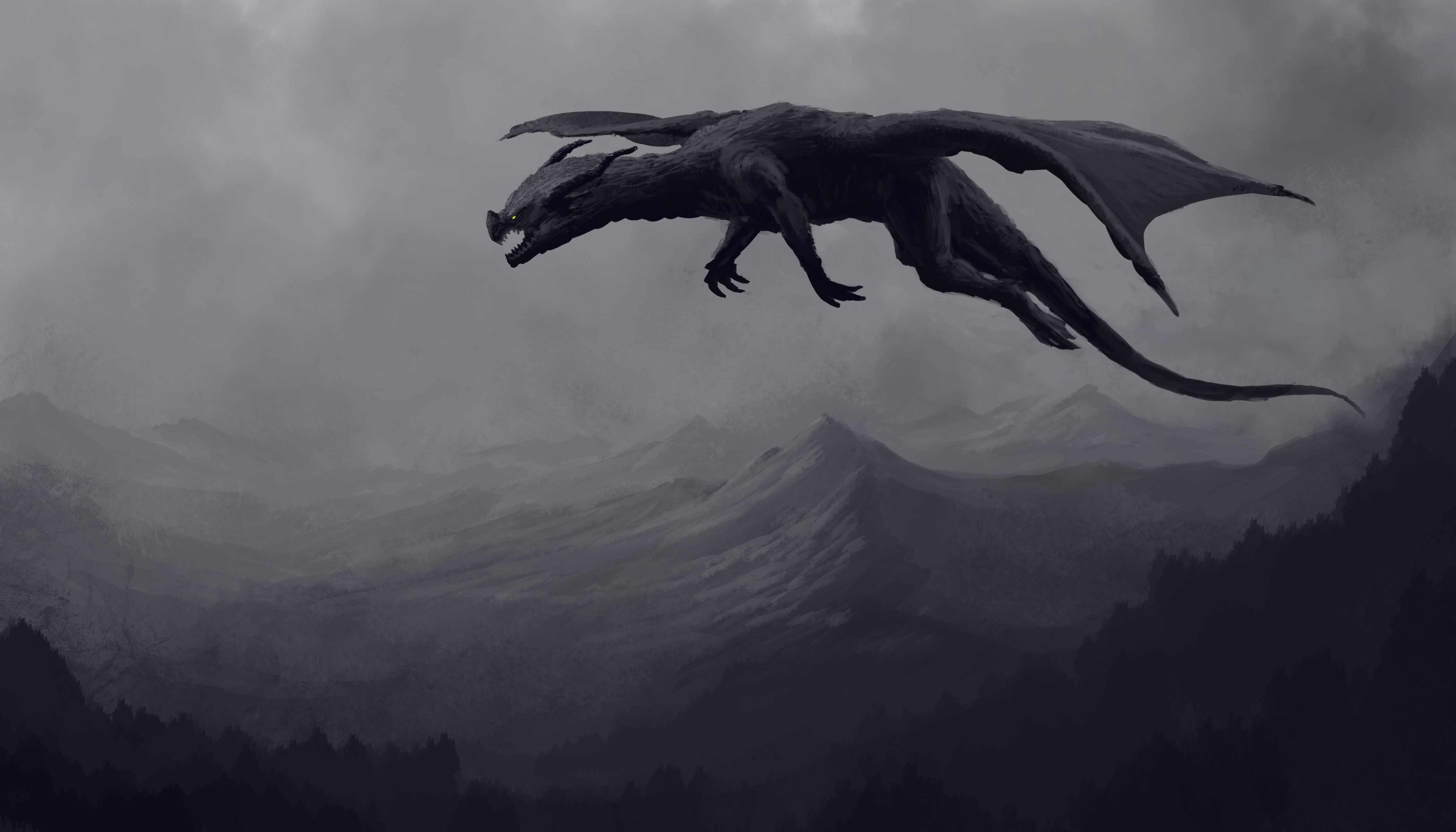 Drago nero in volo, 4200x2400 UHD, PC 4K