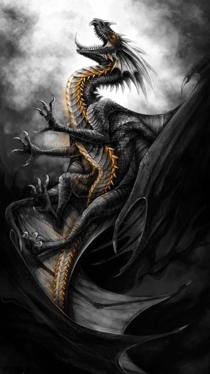 Drago nero su roccia, 720x1280 Full HD Verticale, iPhone