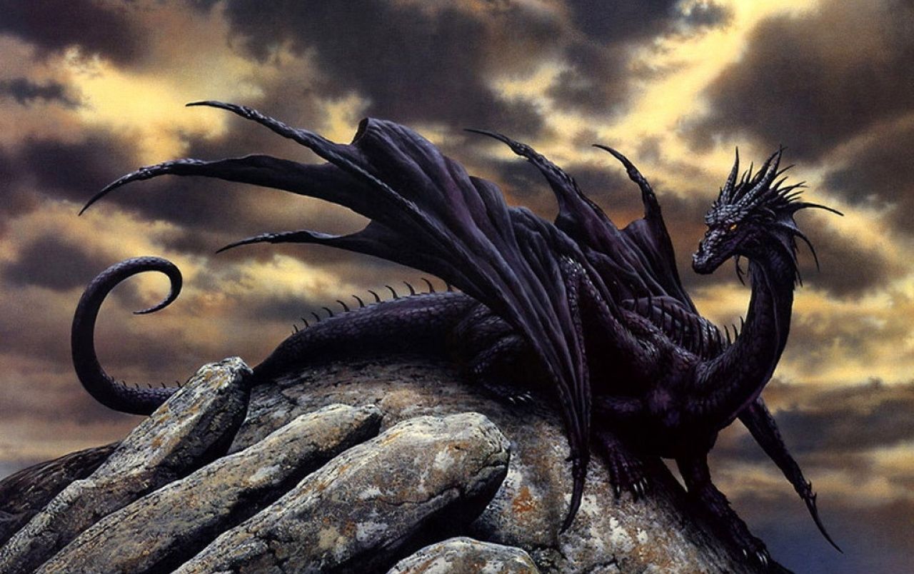 Drago nero su roccia, 1280x804 720p, PC