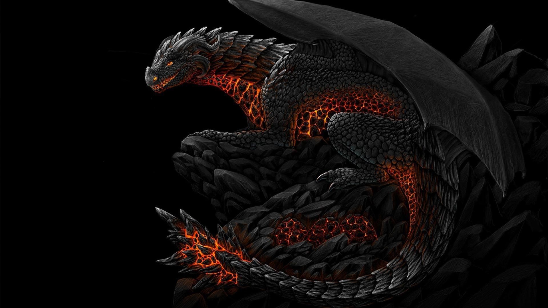 Drago nero con lava, 1920x1080 1080p, Laptop