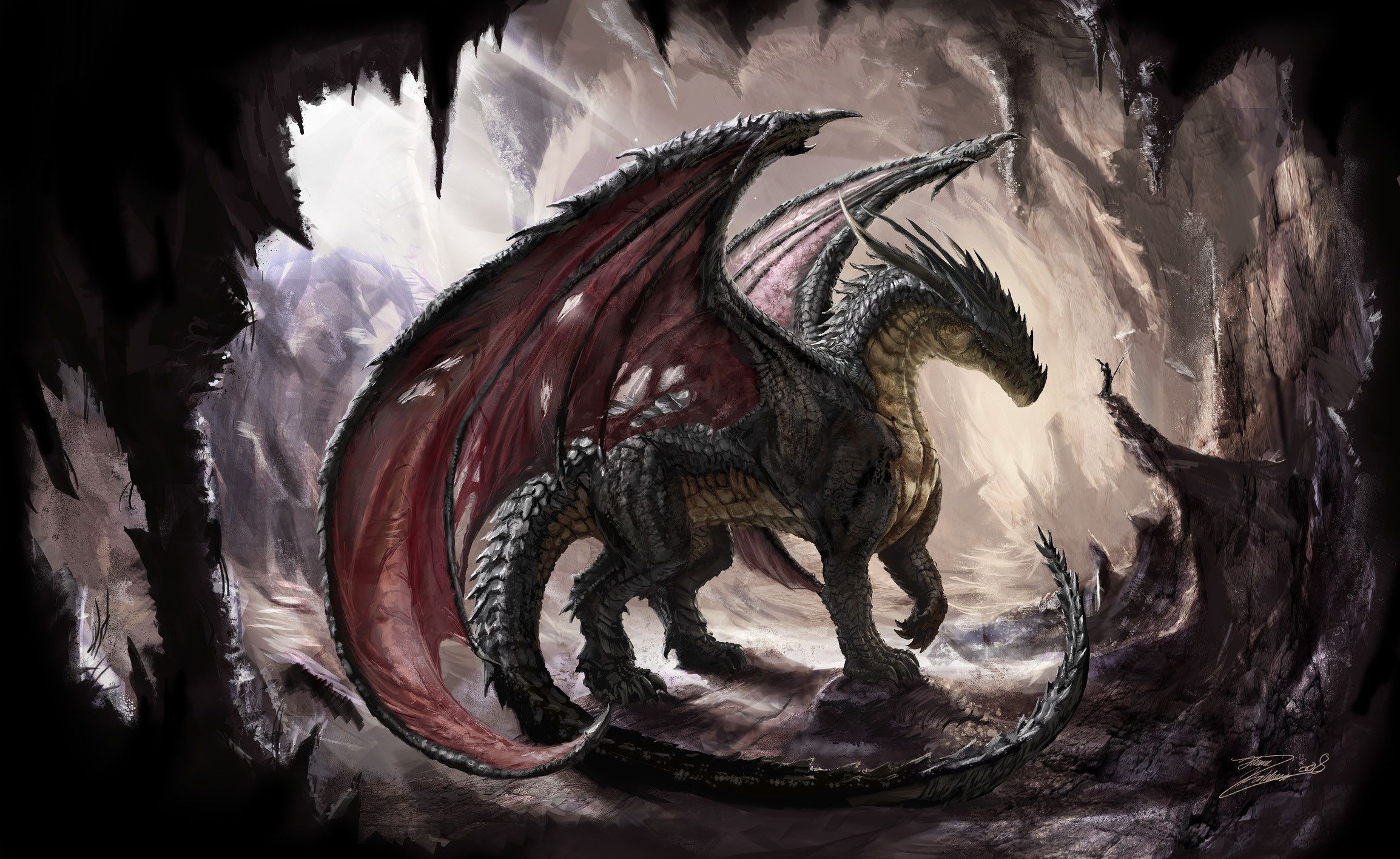 Drago nero in caverna, 2308x1417 alta risoluzione, Desktop