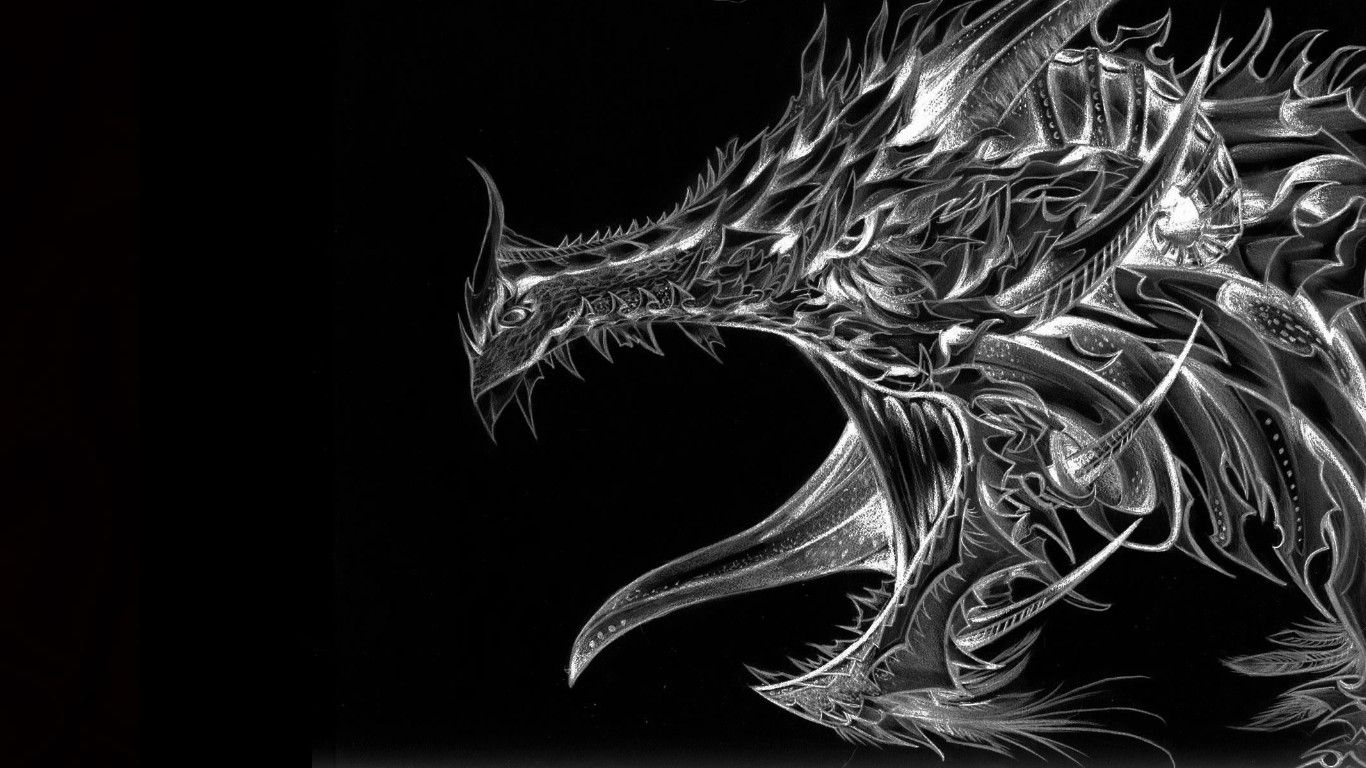 Drago nero testa disegno, 1366x768 HD, Desktop