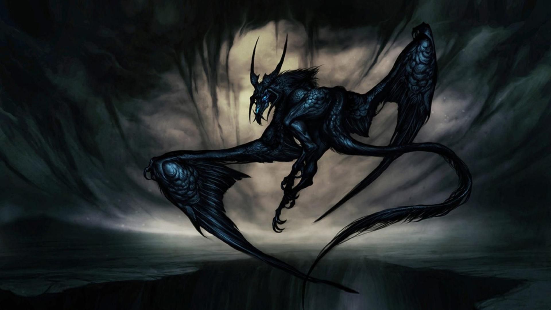 Drago nero alato in volo, 1920x1080 Full HD, Desktop