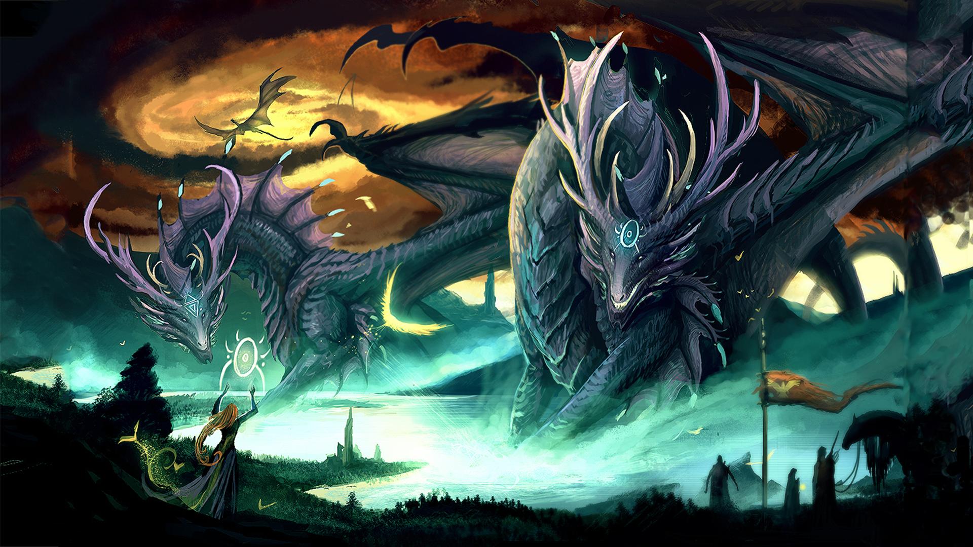 Draghi neri fantasy scena epica, 1920x1080 Full HD, PC