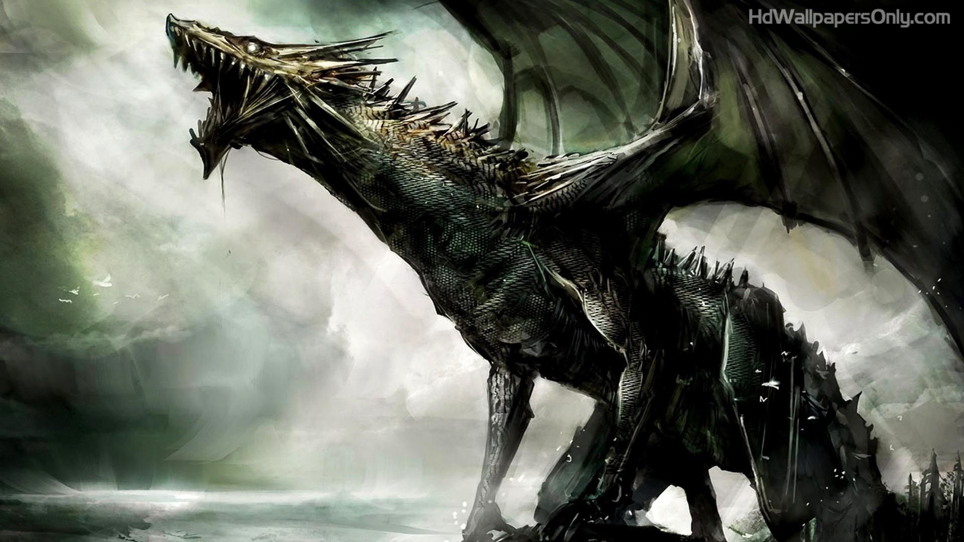 Drago nero alato scuro, 1920x1080 Full HD 1080p, Desktop