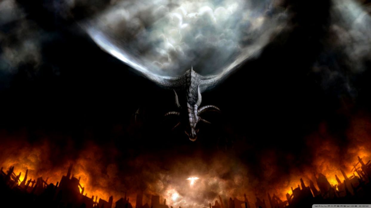 Drago nero tra fiamme, 1243x698 HD, PC Desktop