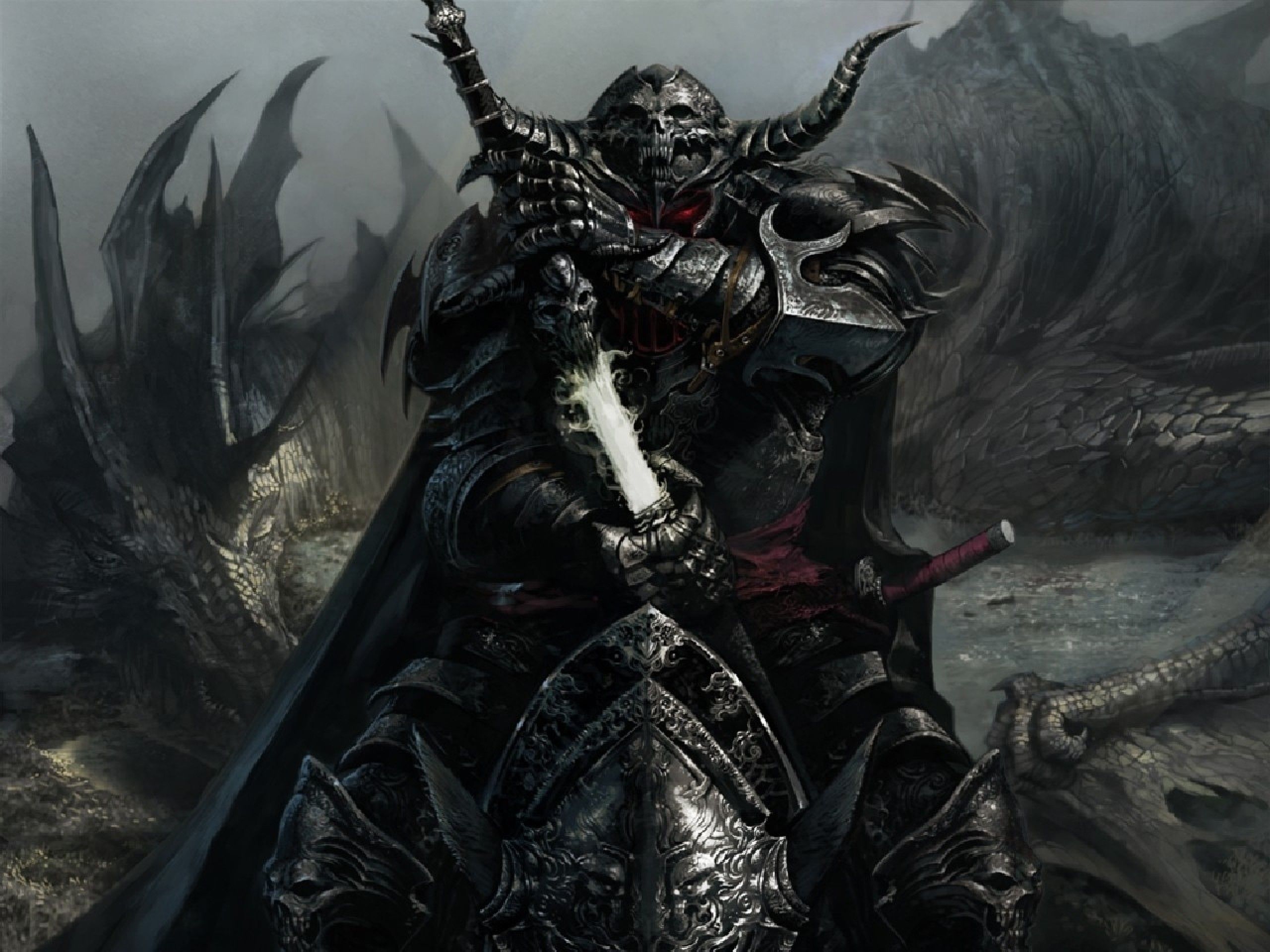 Cavaliere oscuro con drago nero, 2560x1920 2K, Desktop