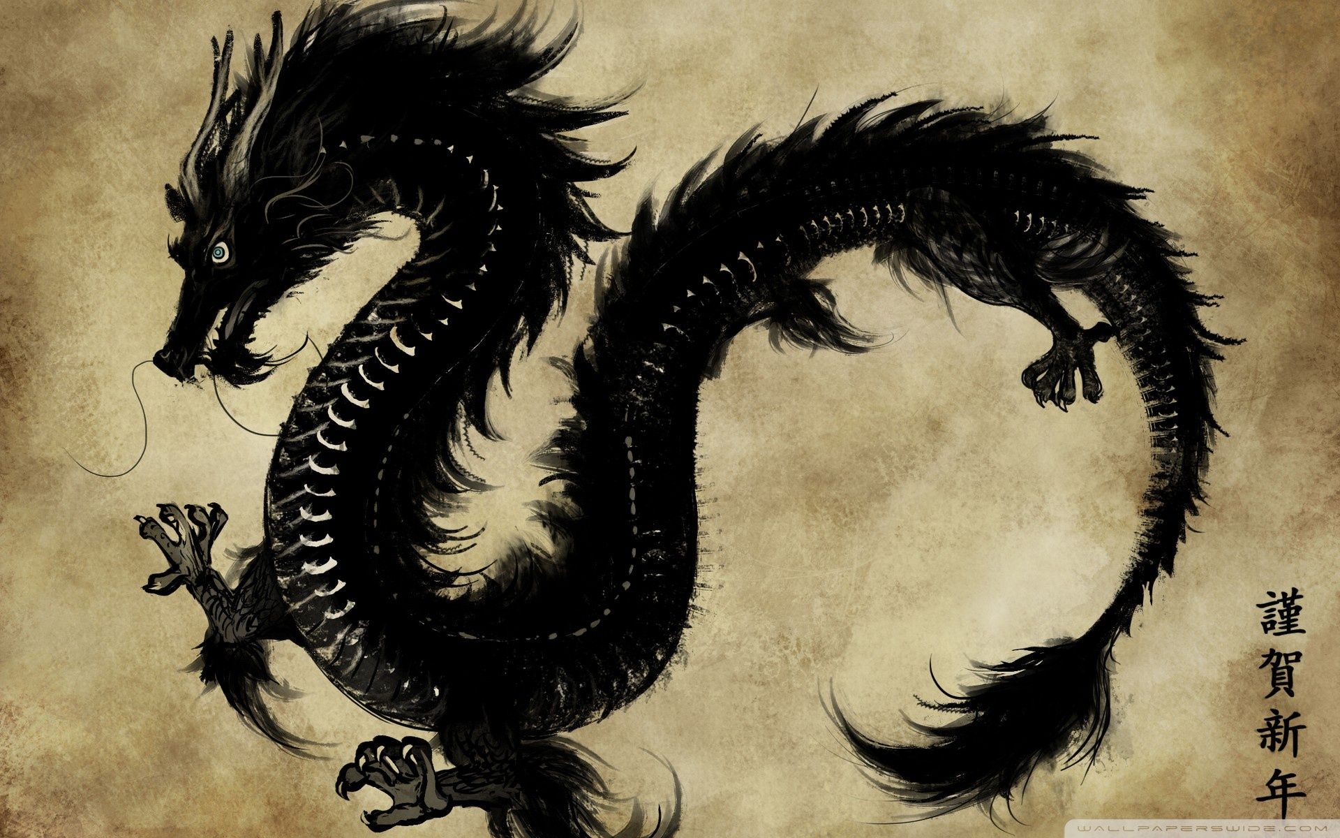 Drago nero cinese stile pittura, 1920x1200 Full HD+ WUXGA, Desktop