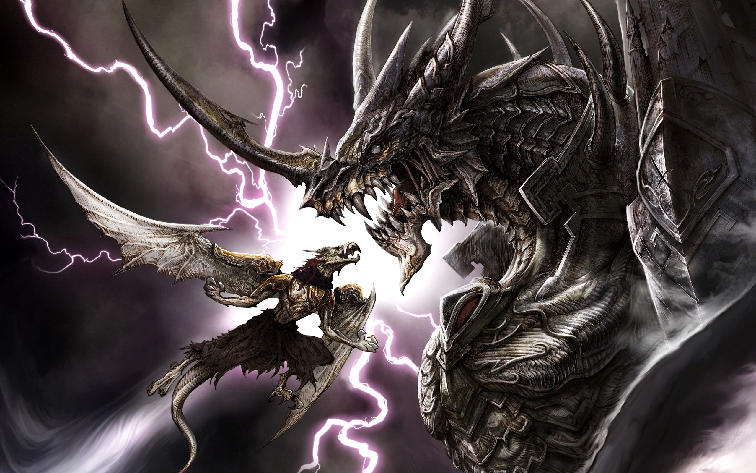 Drago nero e guerriero fulmini, 2560x1600 2K+, Desktop