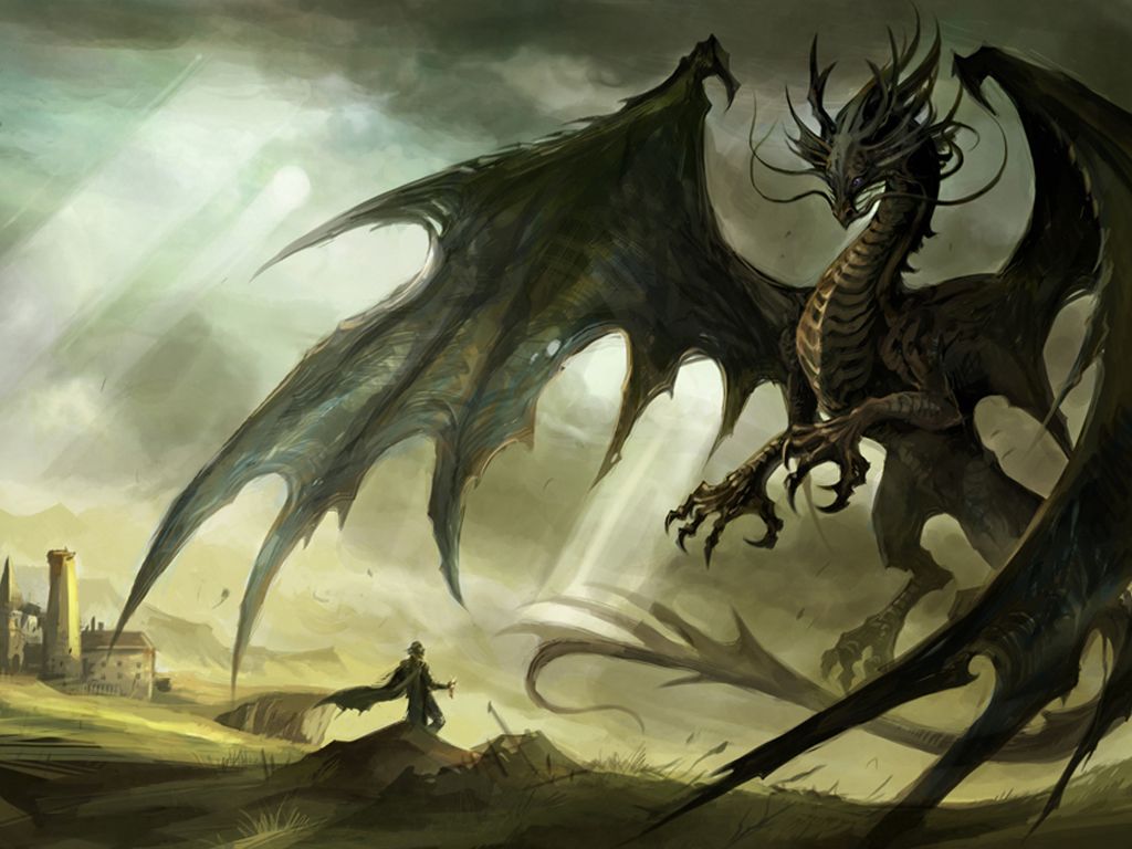 Drago nero alato fantasy, 1024x768 HD, Laptop