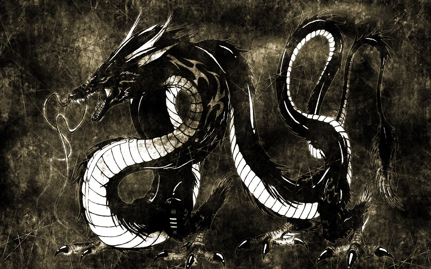 Drago nero stile orientale, 1440x900 720p, Laptop