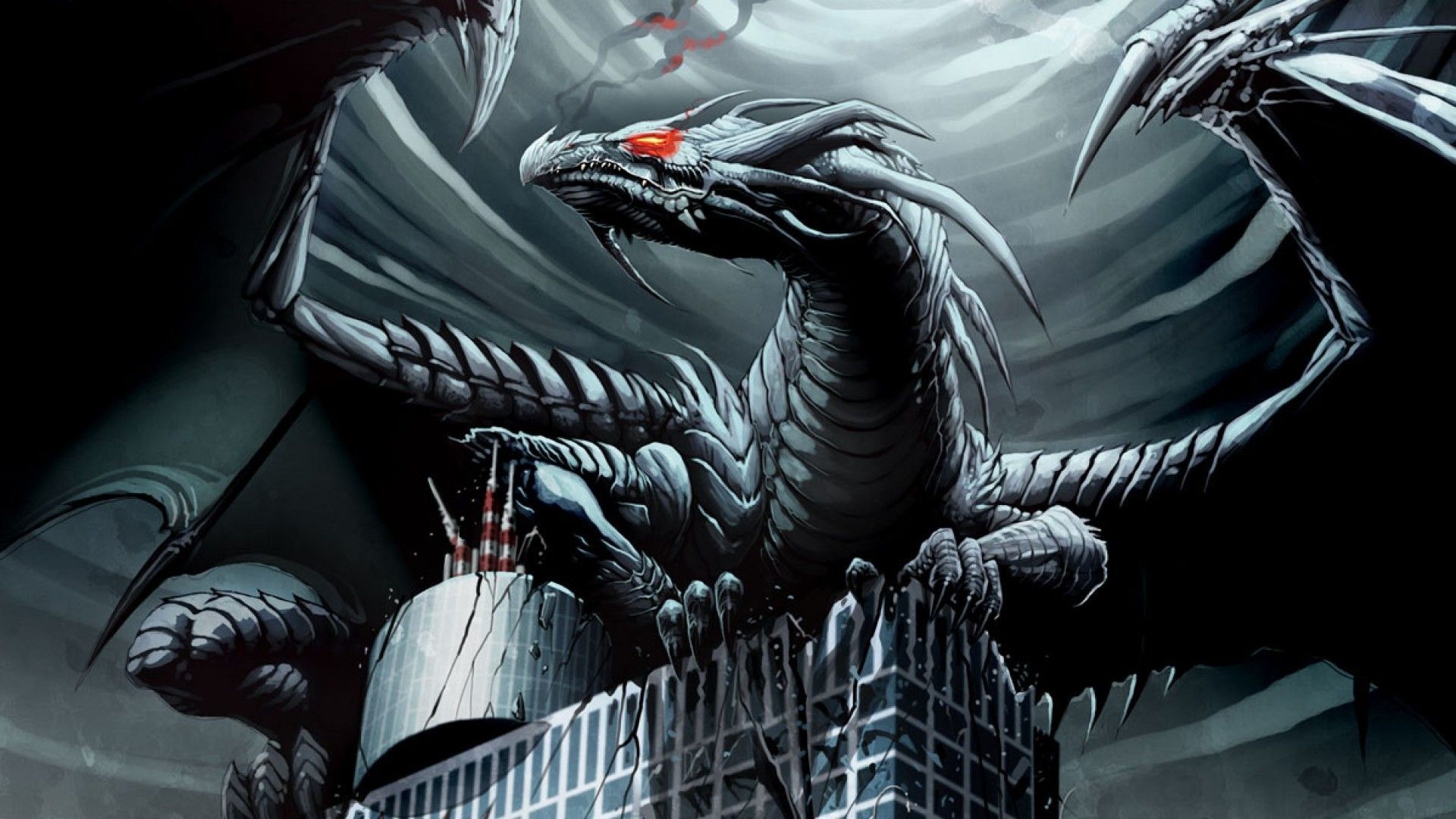 Drago nero su edificio, 1920x1080 Full HD, Desktop