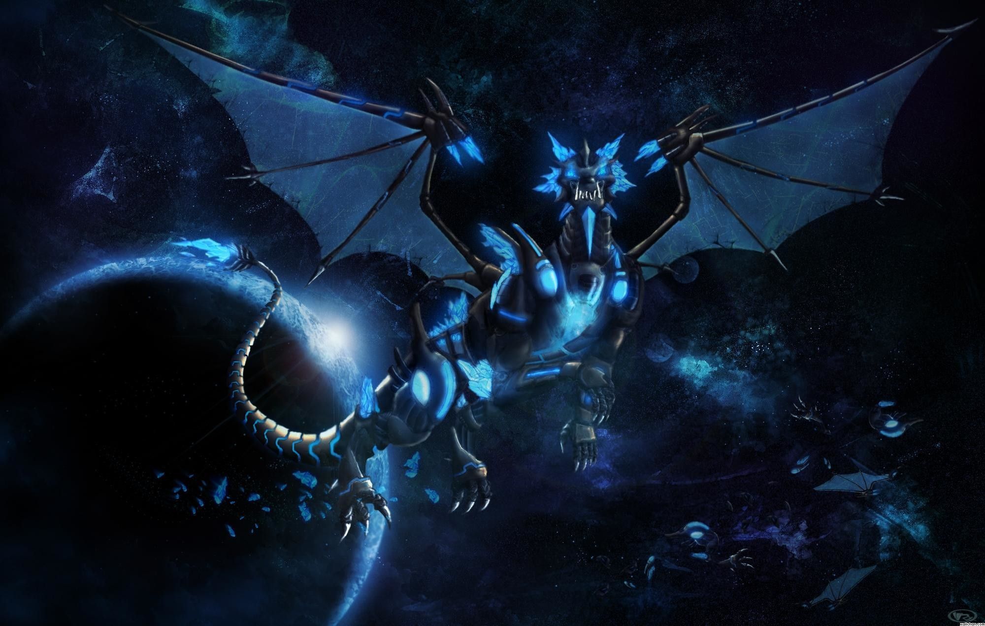 Drago blu spaziale alato, 2000x1271 2K, PC