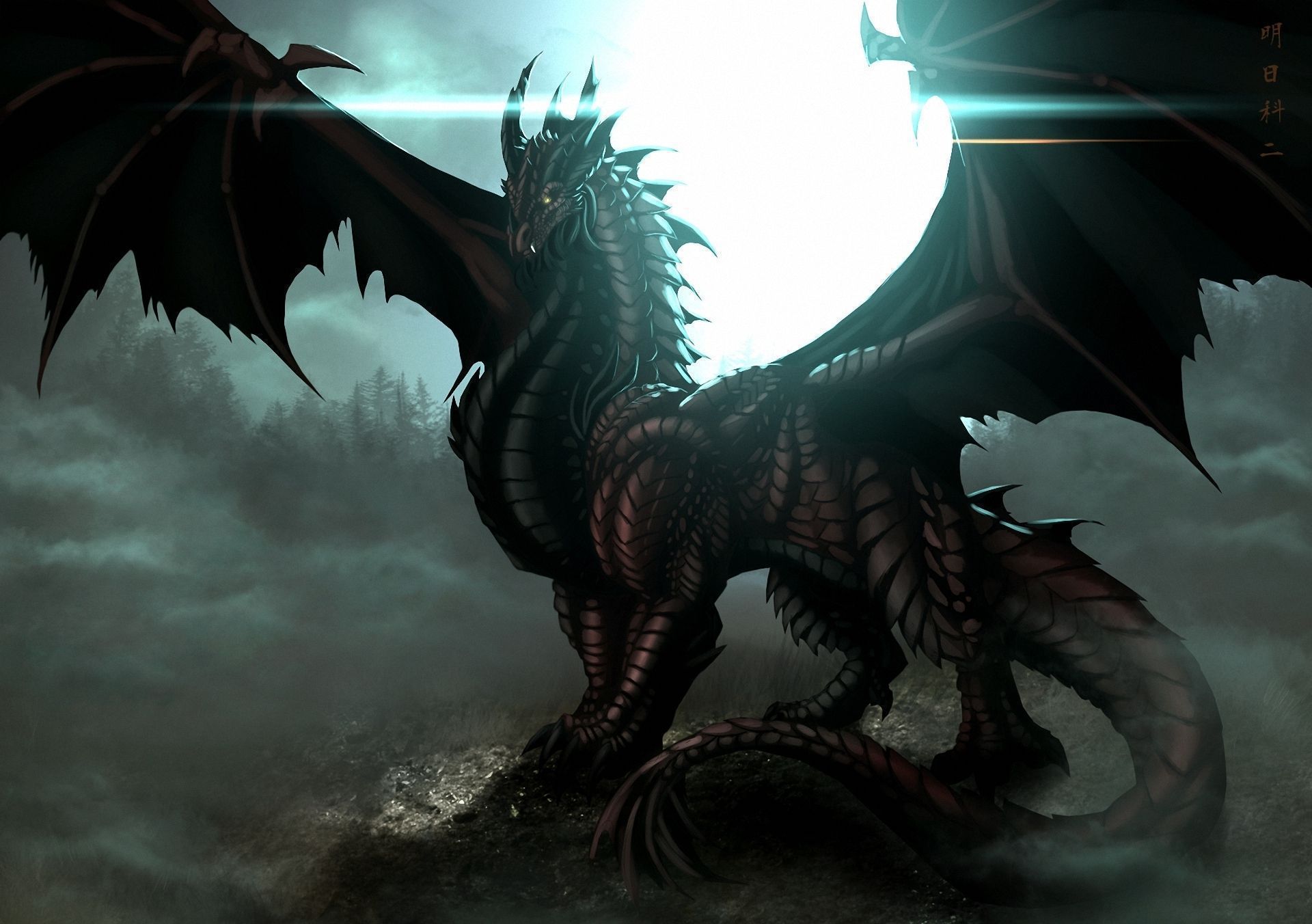 Drago nero con luna, 1920x1352 WUXGA, PC Desktop