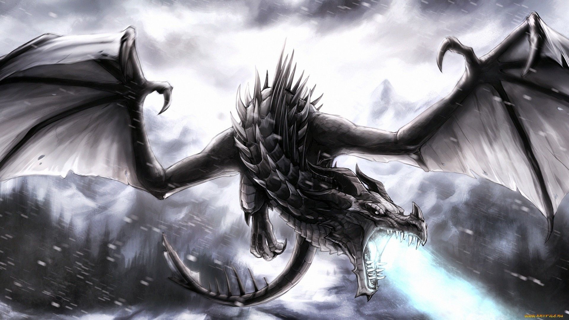 Drago nero che sputa fuoco, 1920x1080 Full HD 1080p, Laptop