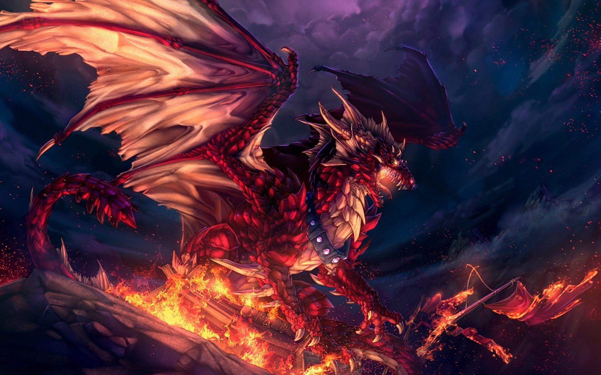 Drago rosso con fiamme, 1920x1200 Full HD+, Desktop