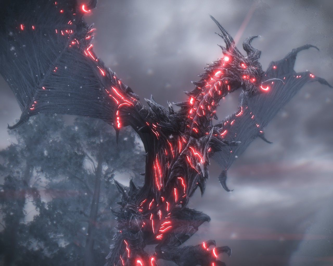 Drago nero con crepe rosse, 1280x1024 720p, PC