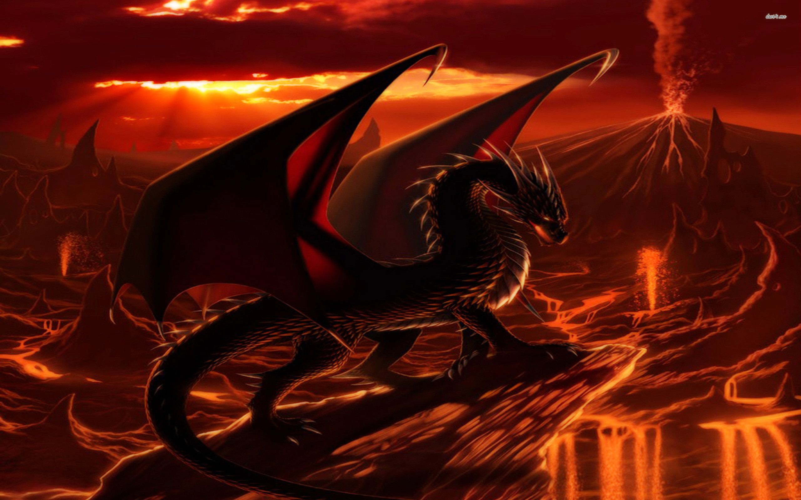 Drago nero su lava rossa, 2560x1600 2K+, Laptop