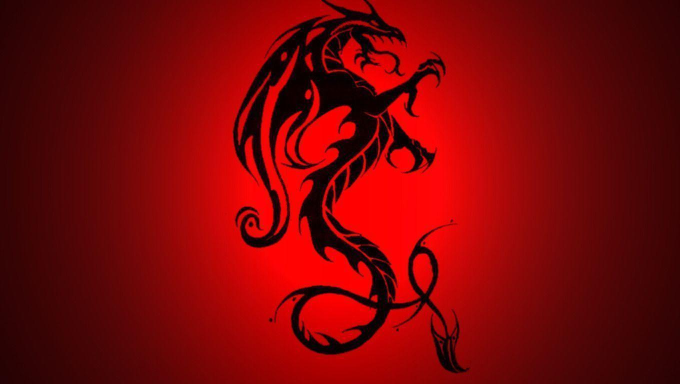 Drago nero tribale sfondo rosso, 1360x768 720p, PC