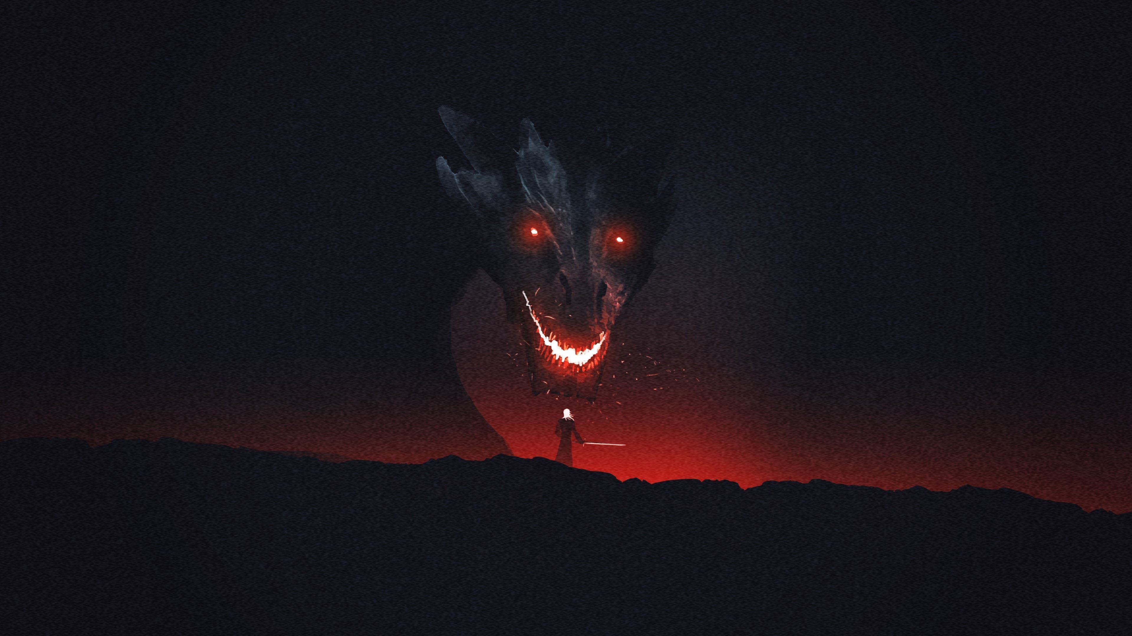 Drago nero occhi rossi, 3840x2160 UHD, PC 4K
