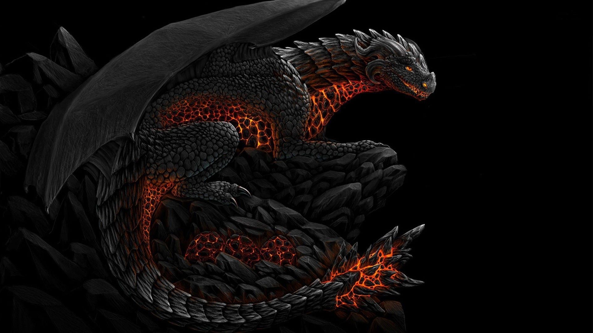 Drago nero con lava rossa, 1920x1080 Full HD, Desktop