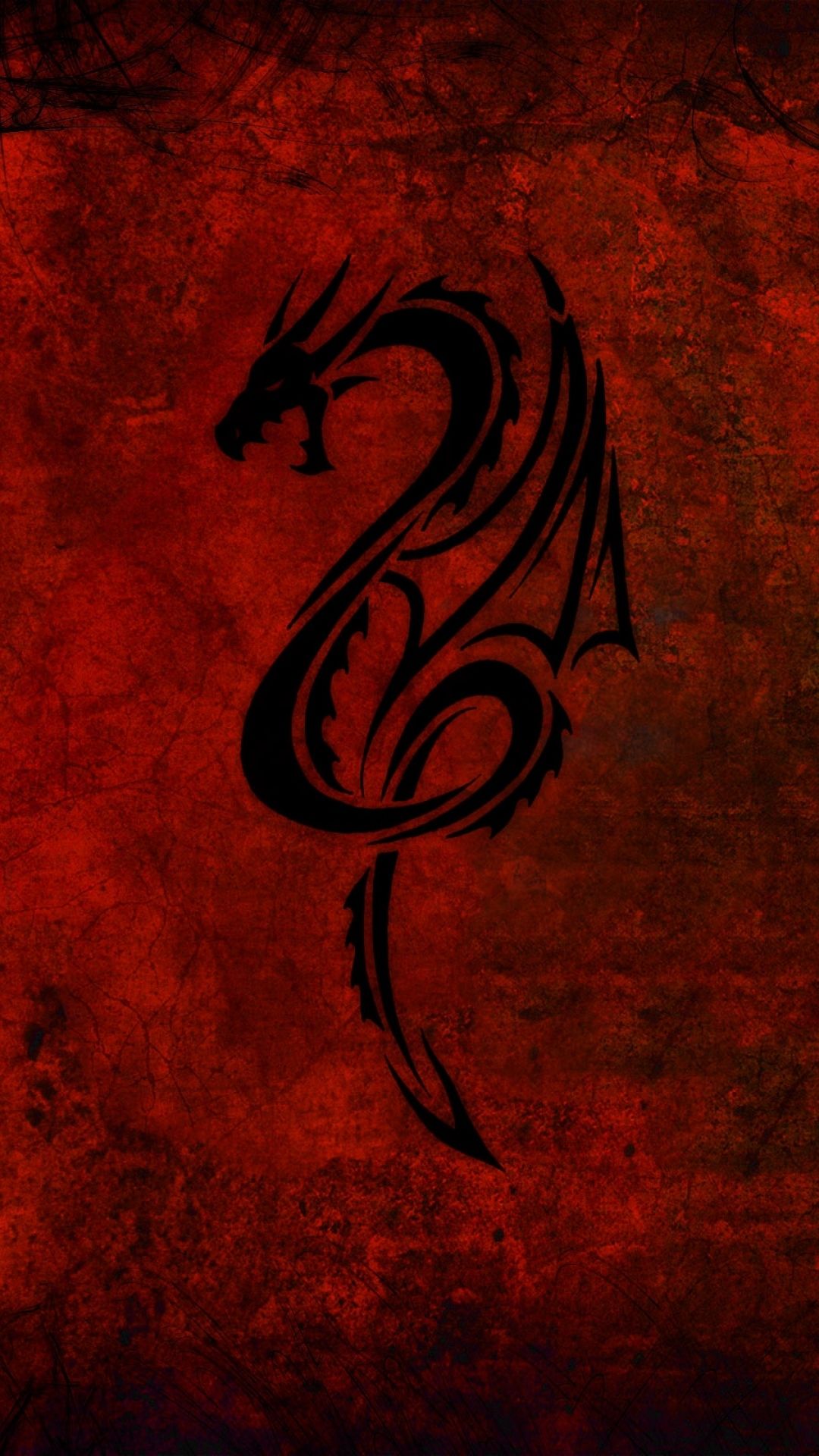 Drago nero tribale sfondo rosso, 1080x1920 Full HD Verticale, Smartphone