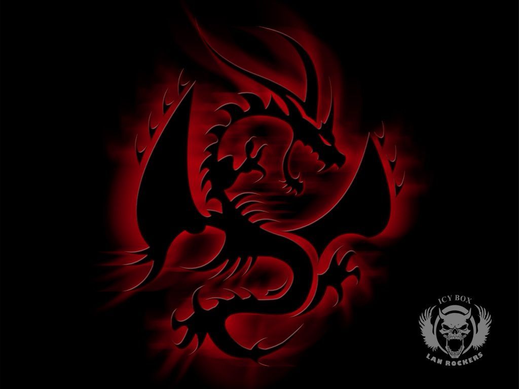 Drago nero silhouette sfondo rosso, 1024x768 HD, Desktop