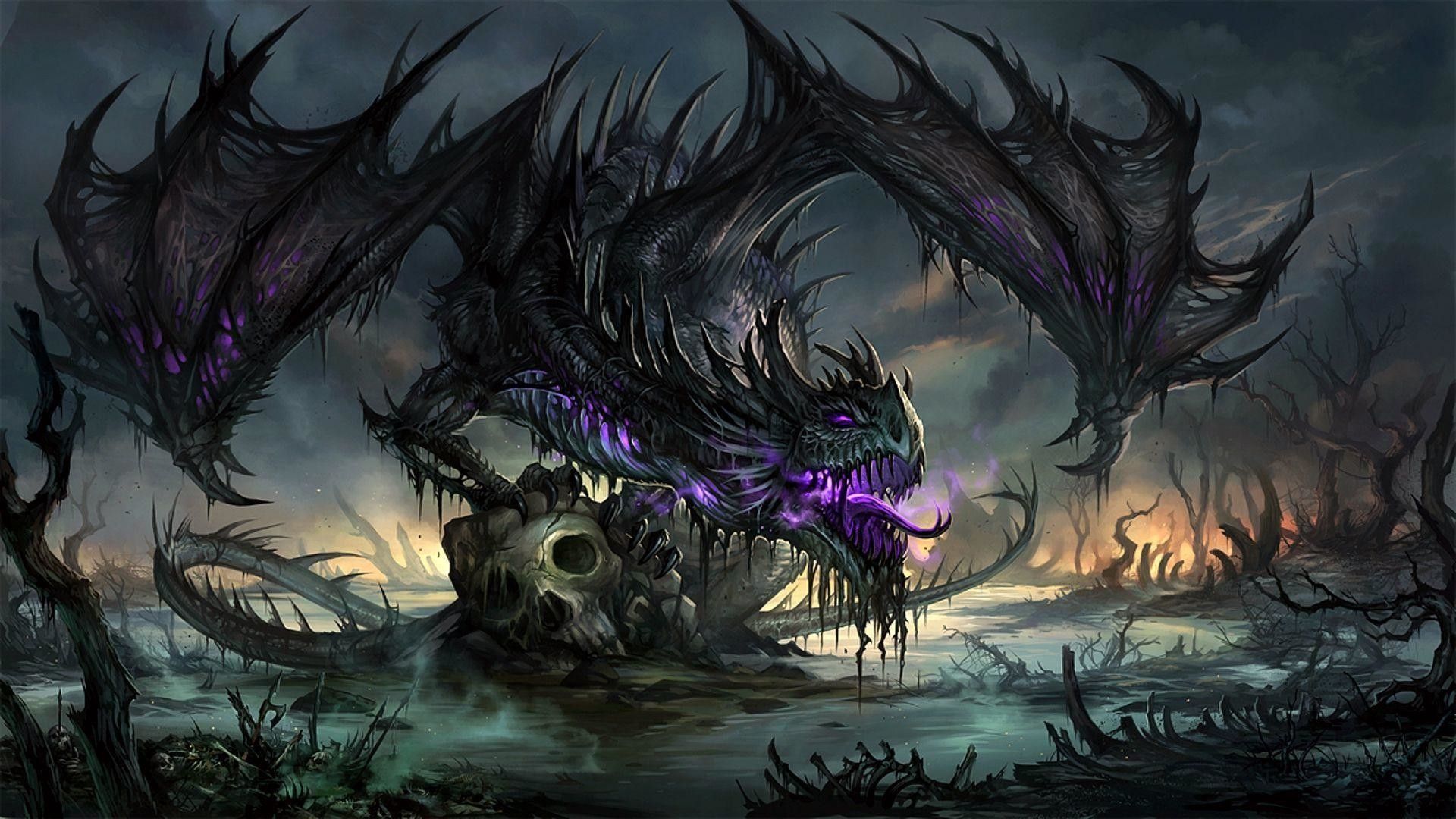 Drago scuro con dettagli viola, 1920x1080 Full HD 1080p, PC Desktop