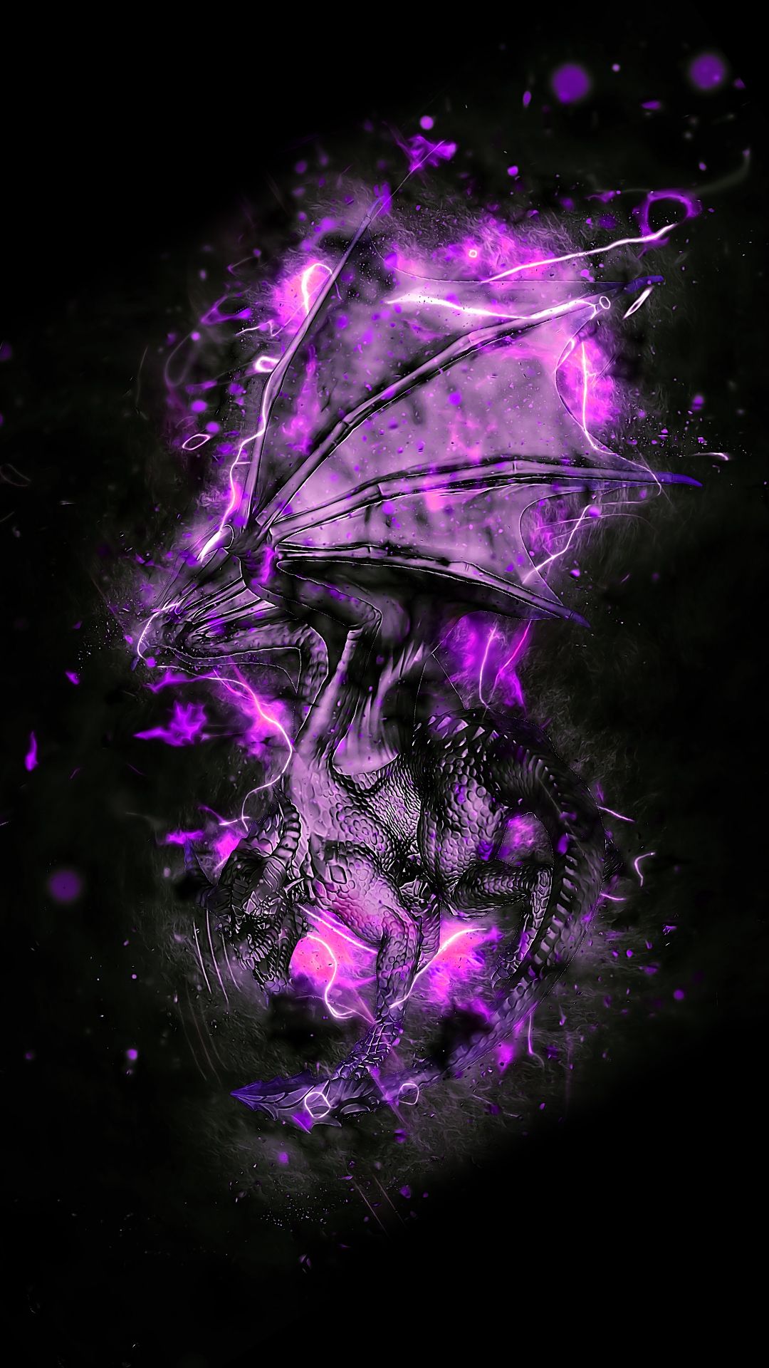 Drago viola fiammeggiante, 1080x1920 Verticale, Mobile
