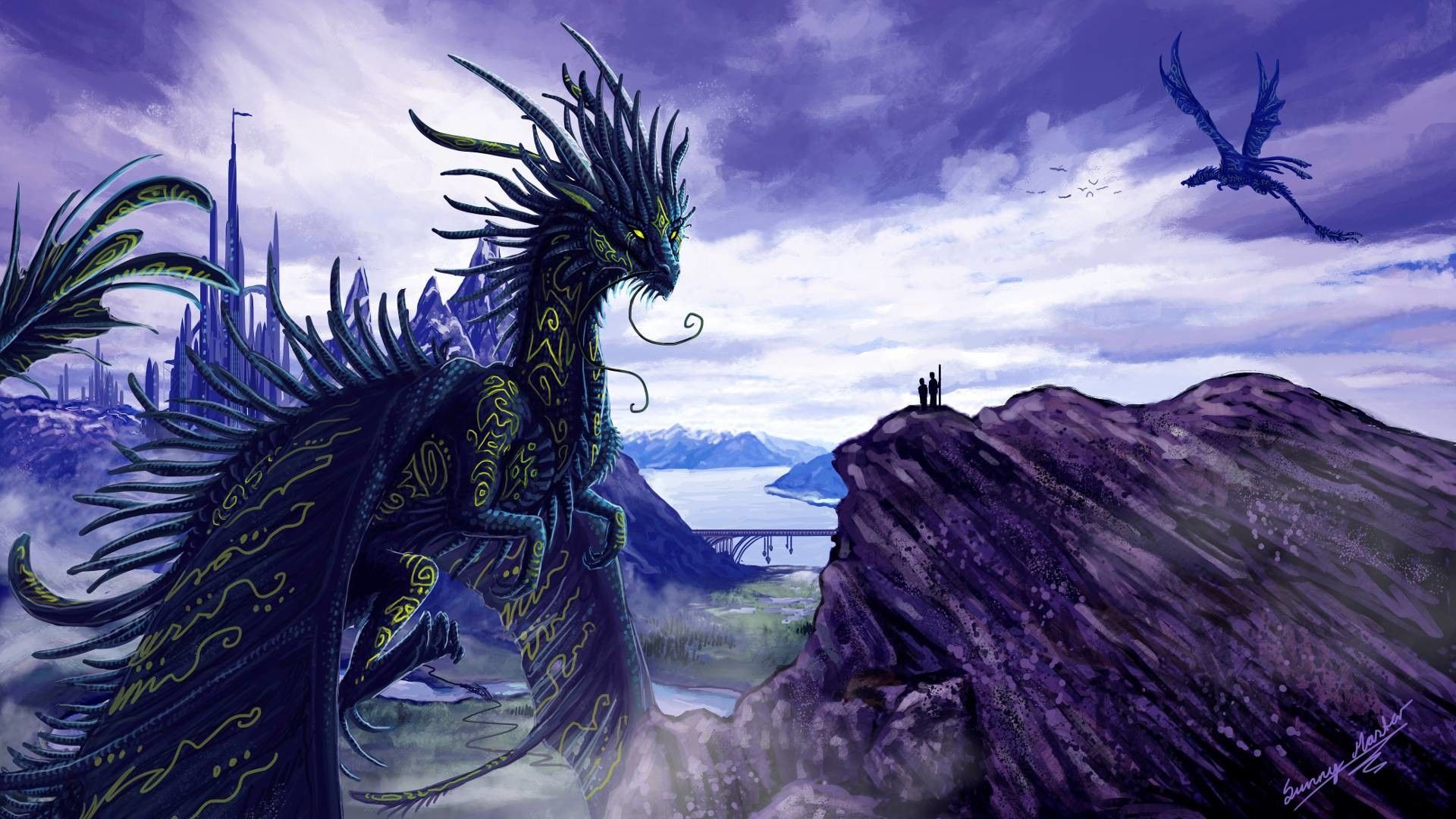 Drago viola su scogliera, 1920x1080 1080p, PC Desktop