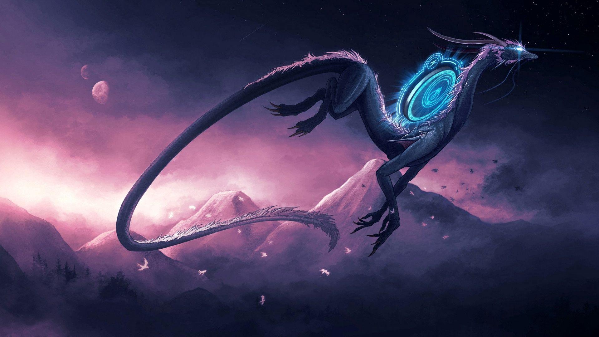 Drago fantasy viola notturno, 1920x1080 Full HD, Desktop