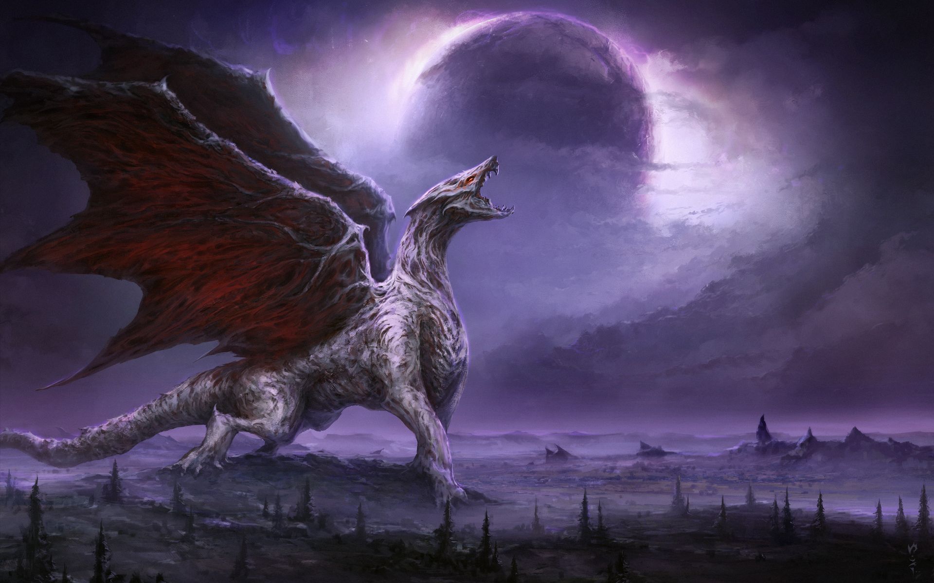 Drago viola con luna, 1920x1200 WUXGA, Laptop