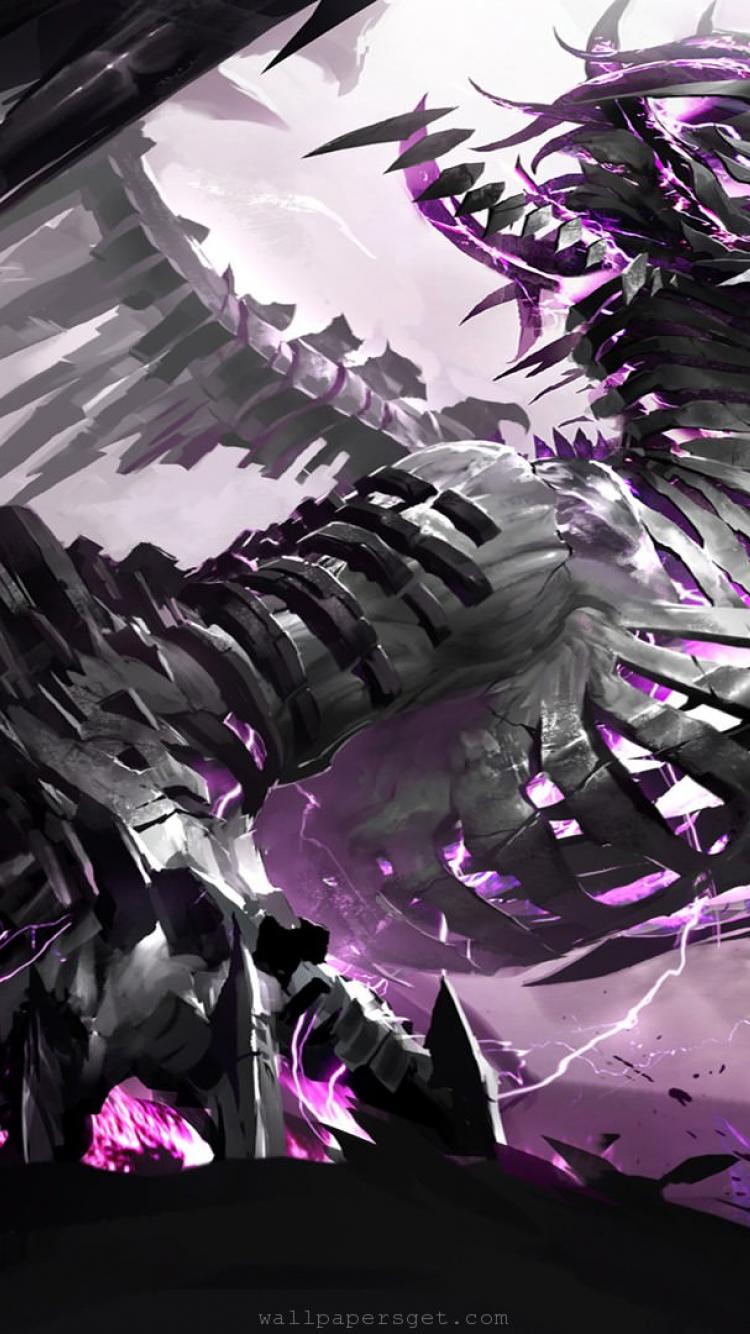 Drago viola scheletrico fantasy, 750x1334 Full HD Verticale, iPhone