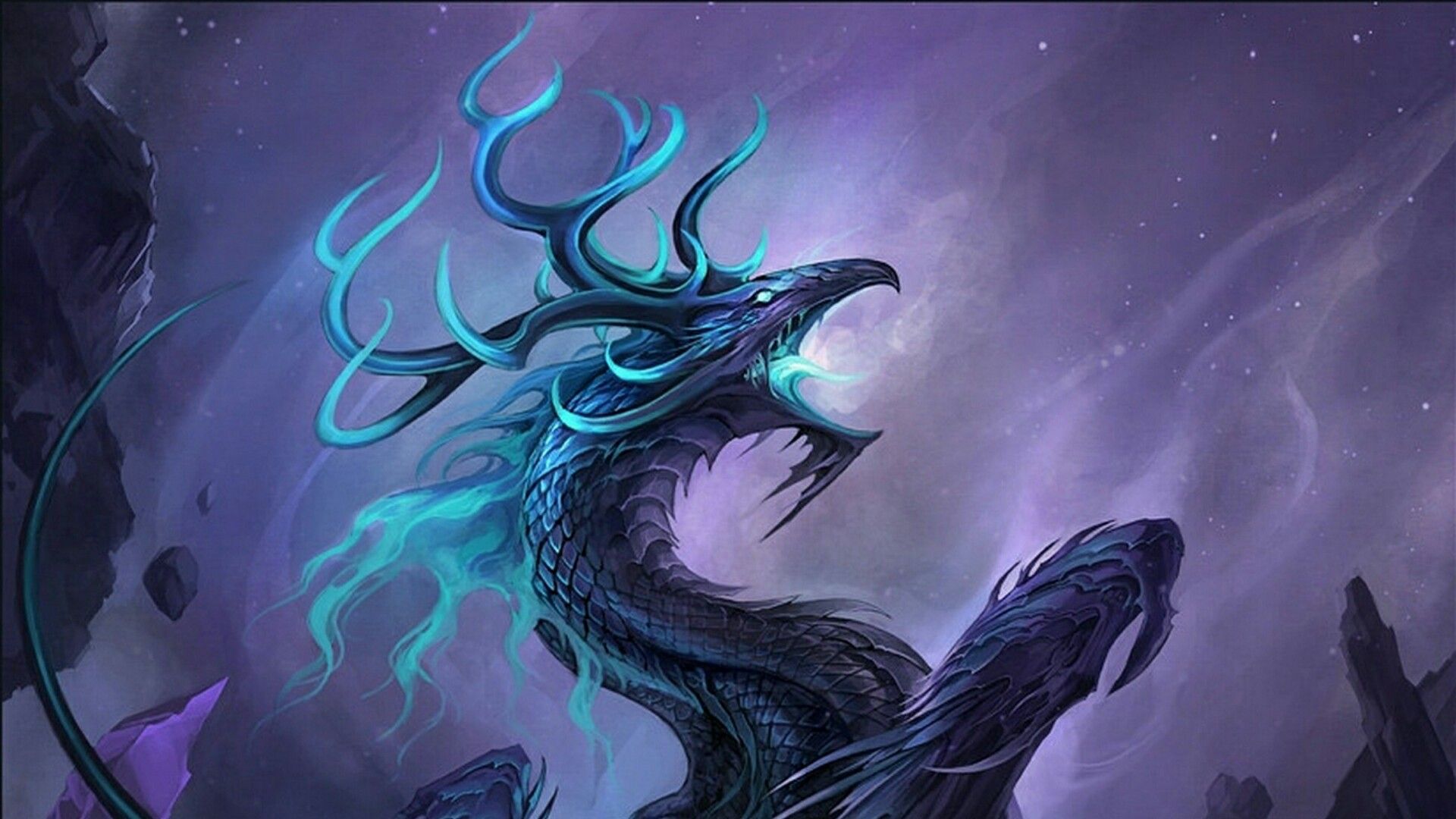Drago viola con corna luminose, 1920x1080 Full HD, Desktop