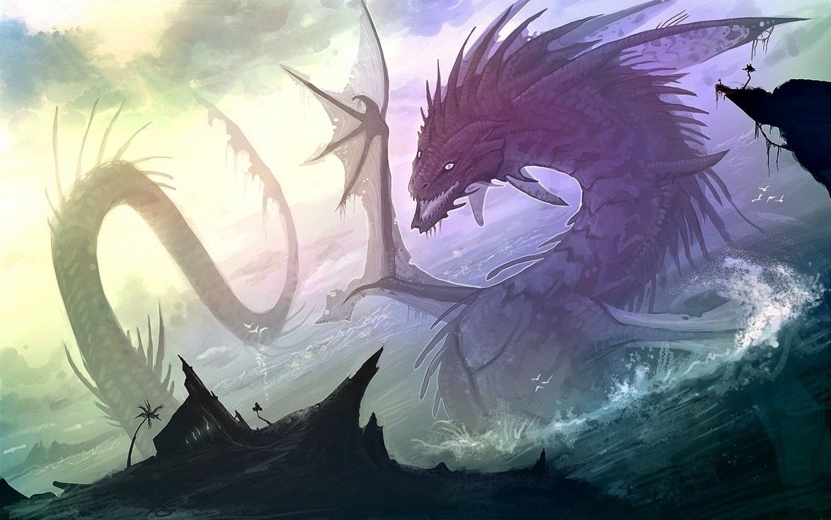 Drago viola su onde marine, 1174x735 HD, iMac